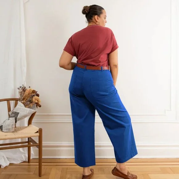 LOUP - Royal Blue TONI Cotton Wide Ankle Leg Pants - Women's XS - Picture 2 of 5